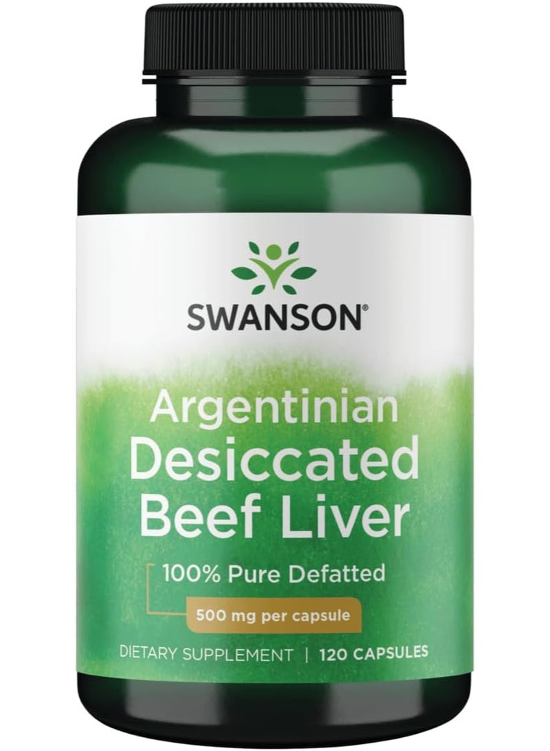 سوانسون كبد بقري مجفف منزوع الدسم 100%، 500 ملليغرام، 120 كبسولة - Image 1